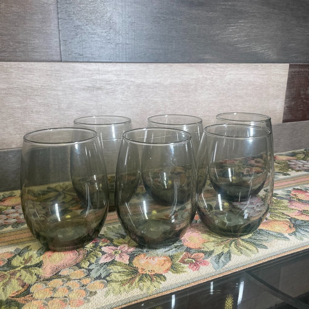 Greenbrier International Set of 6 Black Stemless Wine Glasses NEW